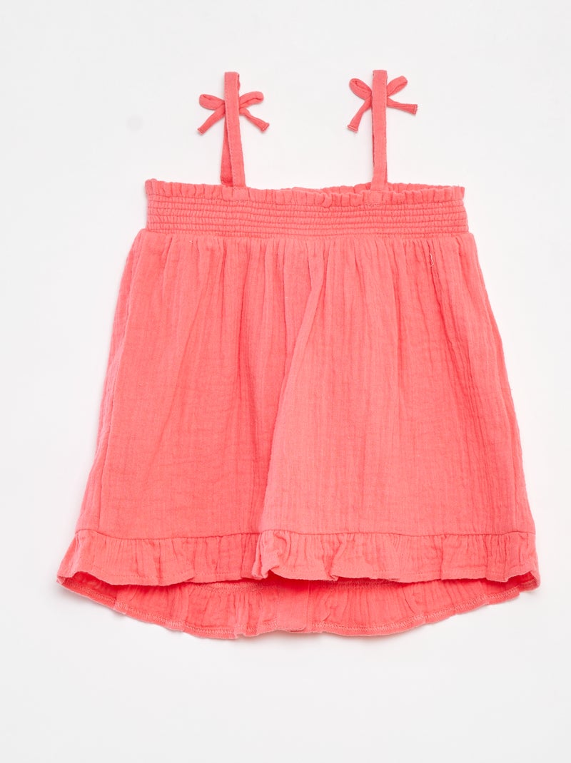 Robe à bretelles en gaze de coton Rose - Kiabi