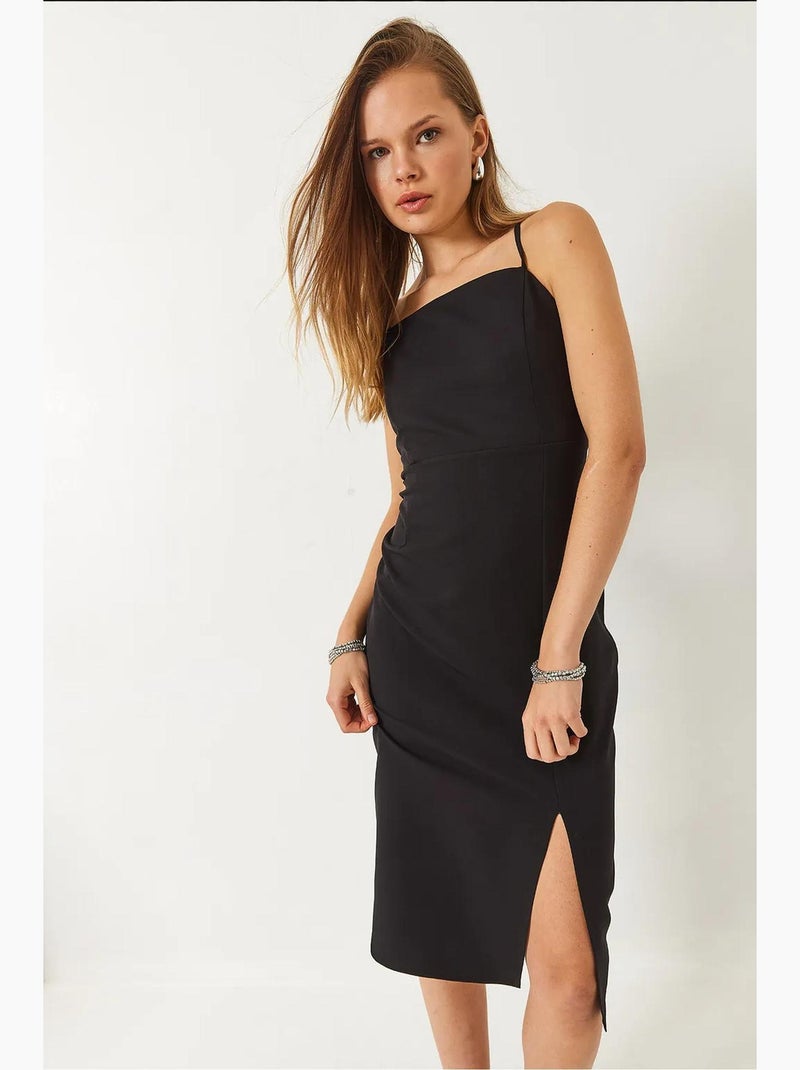 Robe à bretelles spaghetti fendues et encolure carrée lucci Noir - Kiabi