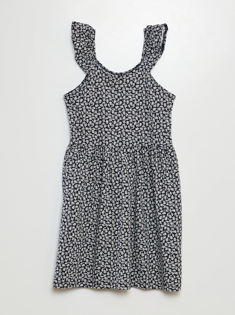 Robe à bretelles volantées à motif BLEU - Kiabi