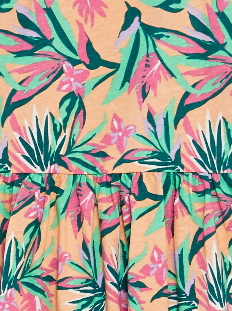 Robe à bretelles volantées à motif Orange feuillage - Kiabi