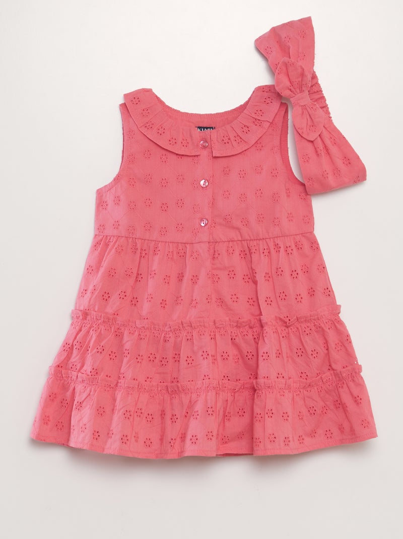Robe à broderies et bandeau assorti Rose - Kiabi