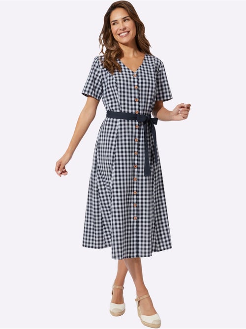 Robe à carreaux avec col V et ceinture nouée - Taille standard - Moda Vilona - Kiabi Robe à carreaux avec col V et ceinture nouée - Taille standard - Moda Vilona - Kiabi