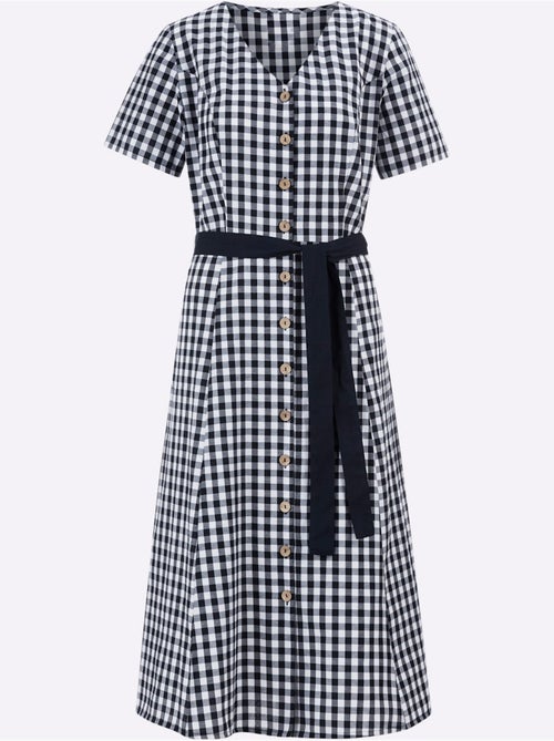 Robe à carreaux avec col V et ceinture nouée - Taille standard - Moda Vilona - Kiabi Robe à carreaux avec col V et ceinture nouée - Taille standard - Moda Vilona - Kiabi