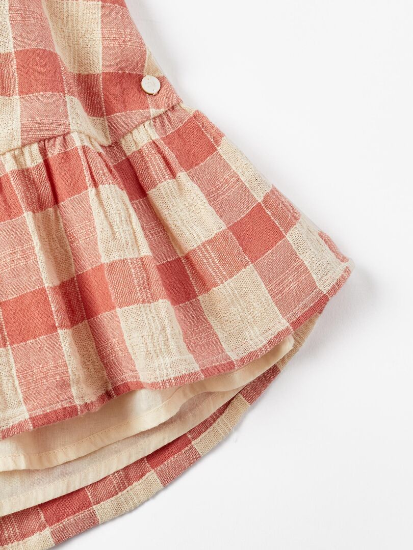 Robe Fille Doen 100% Soie – Taille 2, Motif Carreaux, Manches Courtes Bouffantes – NEUVE Avec étiquette