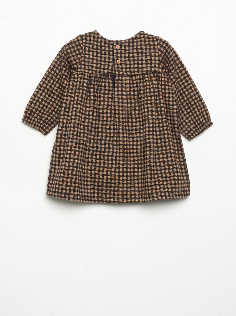 Robe à carreaux et manches longues Beige - Kiabi