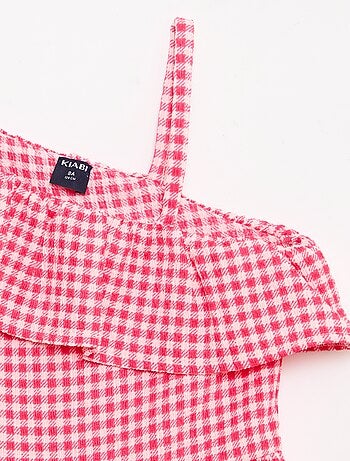 Robe à col asymétrique volanté motif Vichy