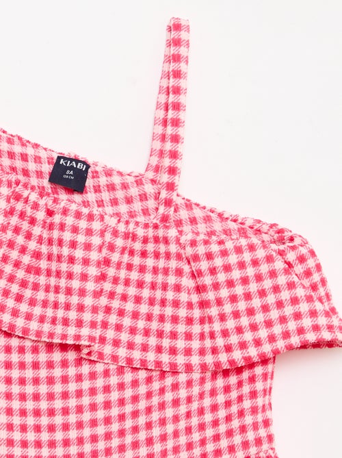 Robe à col asymétrique volanté à motif - Kiabi