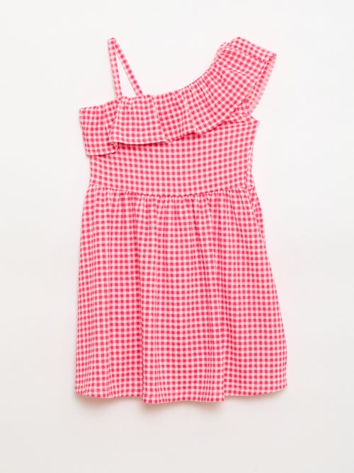 Robe à col asymétrique volanté à motif - Kiabi