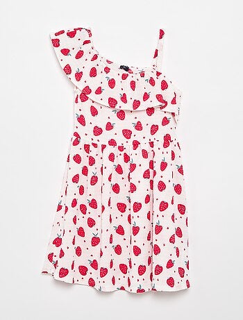 Robe à col asymétrique volanté motif Vichy