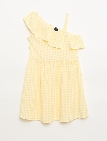 Robe à col asymétrique volanté motif Vichy