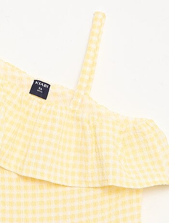 Robe à col asymétrique volanté motif Vichy