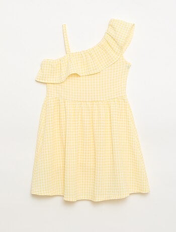 Robe à col asymétrique volanté motif Vichy