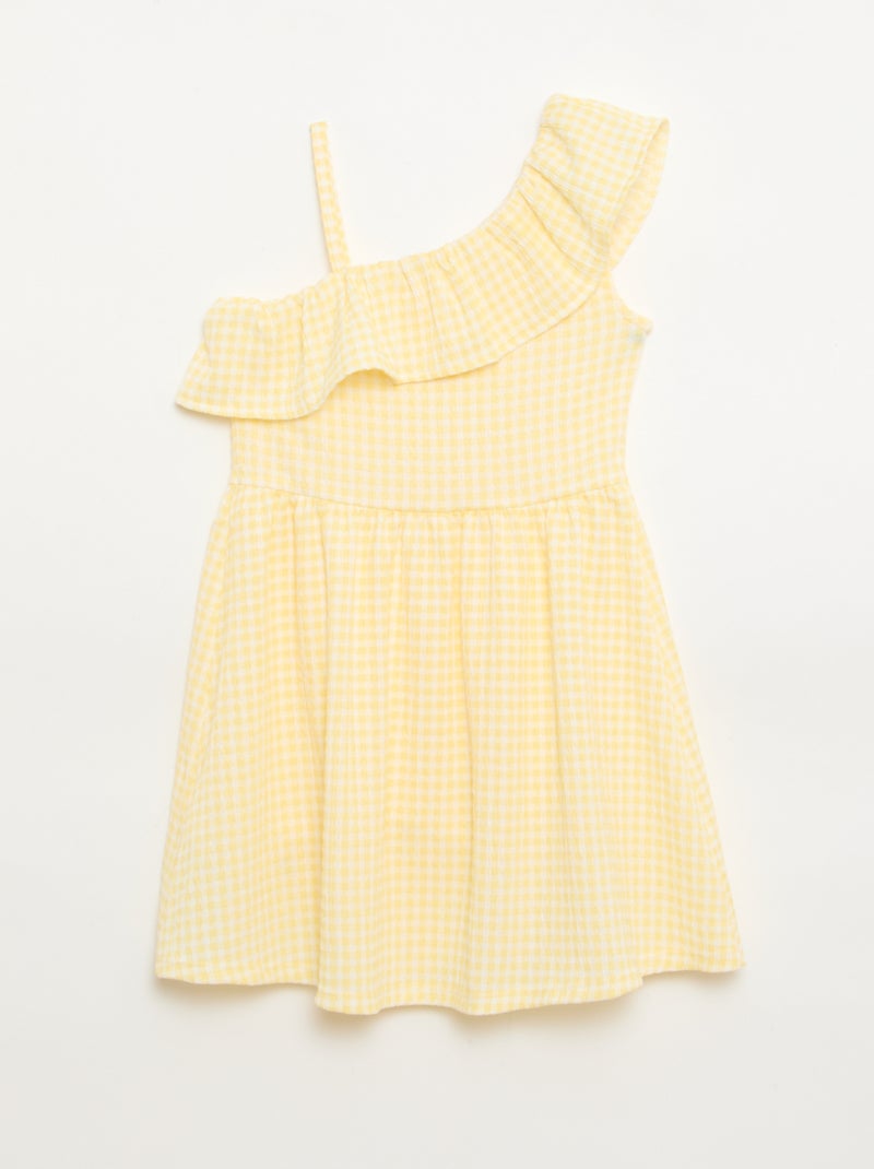 Robe à col asymétrique volanté motif Vichy Jaune - Kiabi