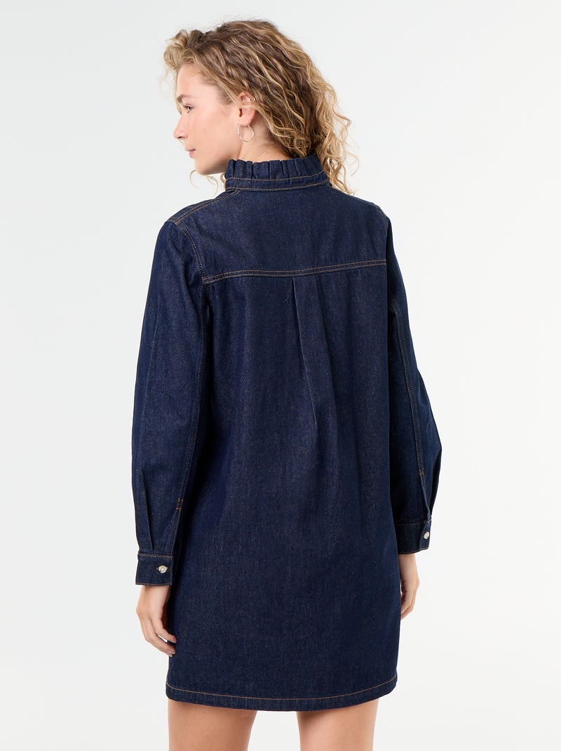 Robe à col frill en denim Bleu - Kiabi