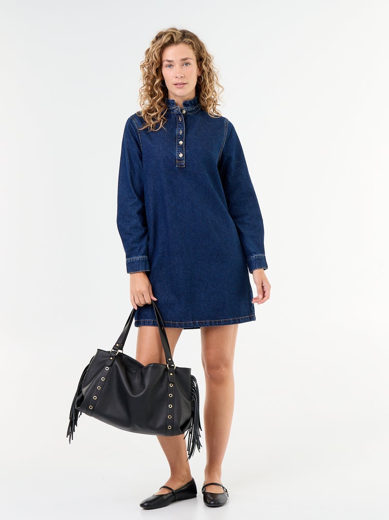 Robe à col frill en denim Bleu - Kiabi