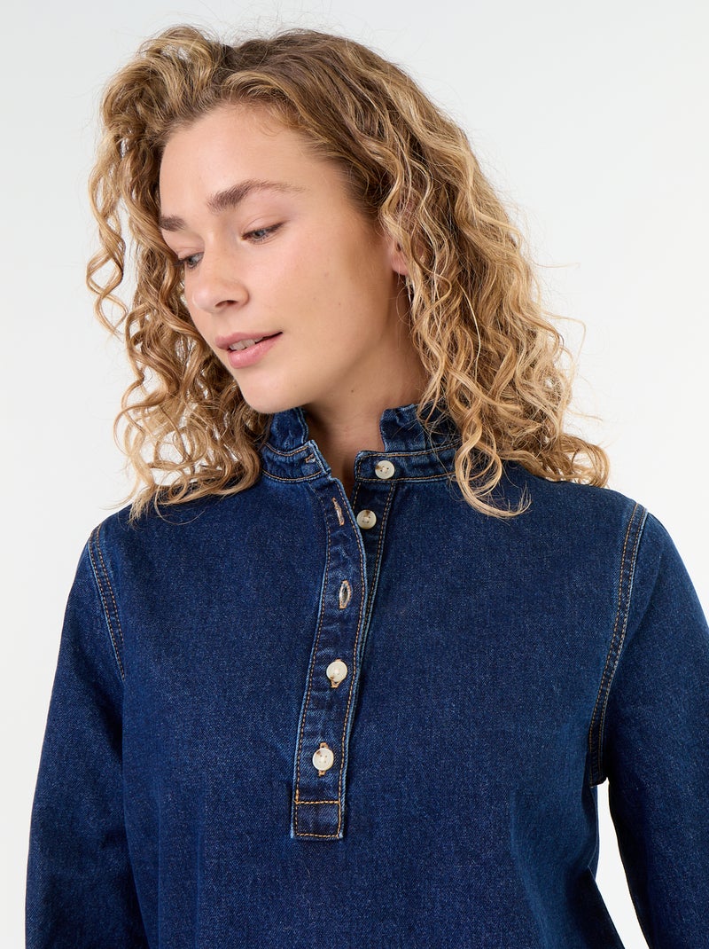 Robe à col frill en denim Bleu - Kiabi