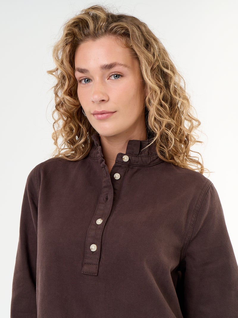 Robe à col frill en denim Marron - Kiabi