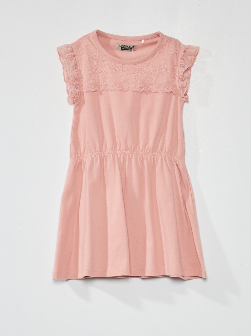Robe à col rond avec dentelle rose - Kiabi