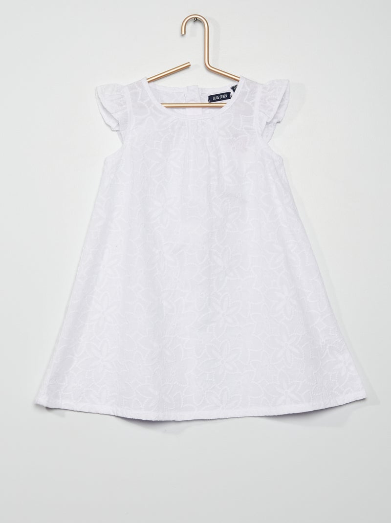 Robe à col rond brodée blanc - Kiabi