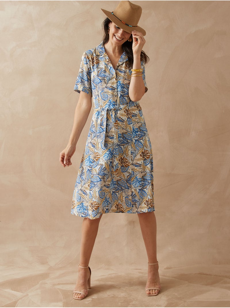 Robe à col tailleur - DAXON Bleu Multicolore - Kiabi