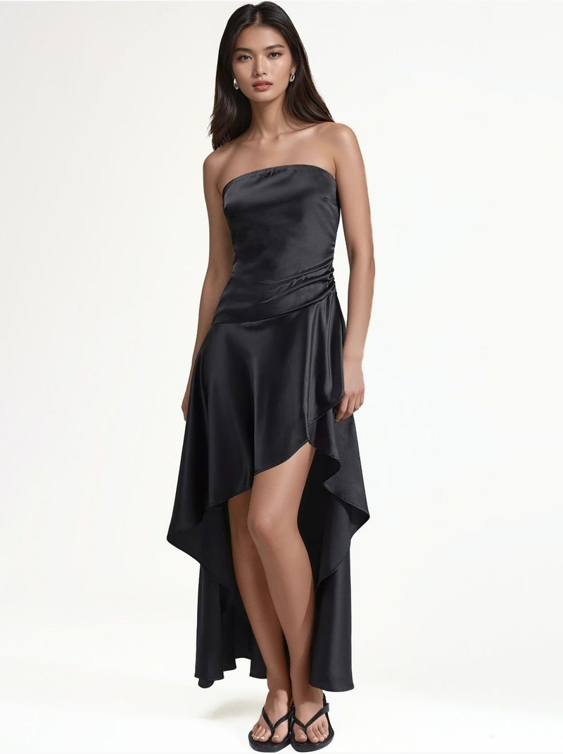 Robe à détail volanté sans bretelles Noir - Kiabi