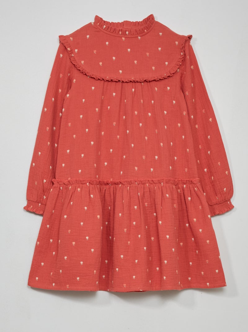 Robe à étages en gaze de coton imprimée Rose rouge - Kiabi