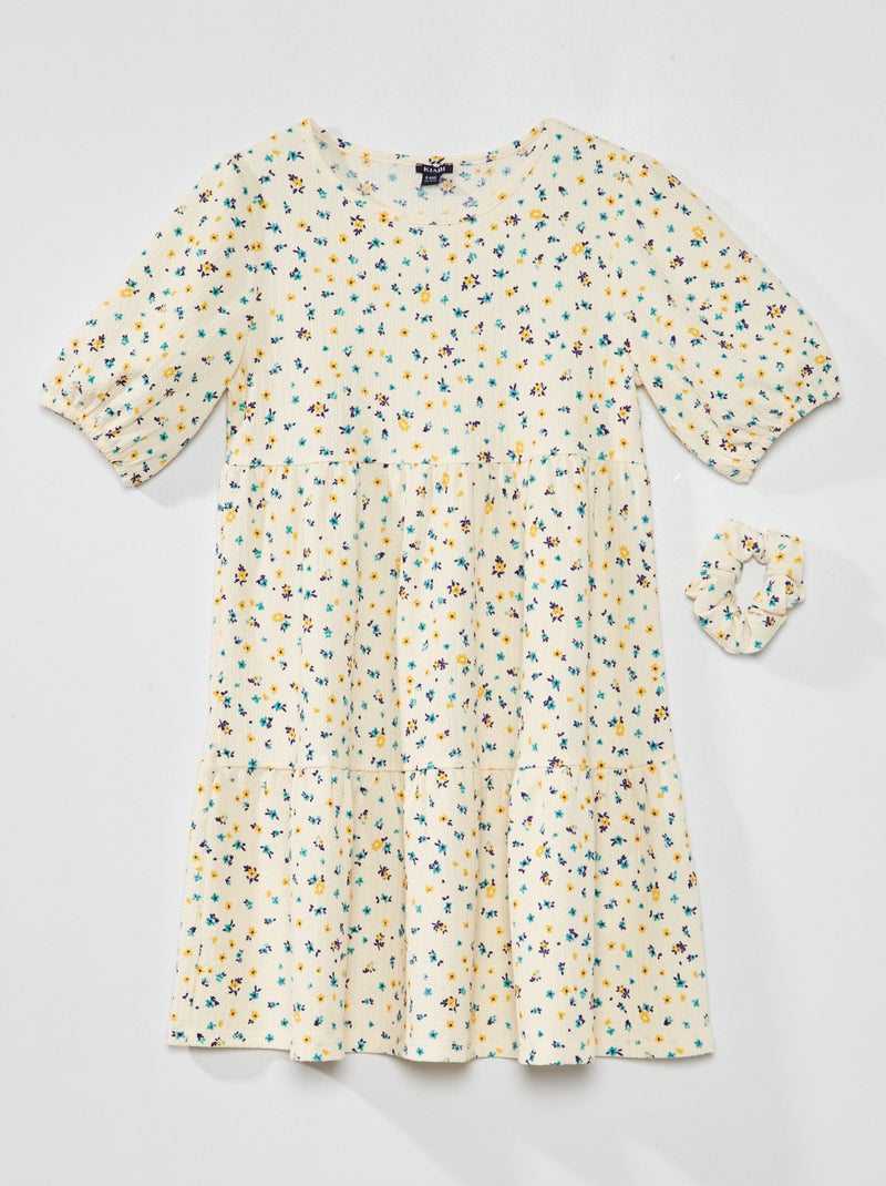 Robe à étages en maille gaufrée Blanc - Kiabi