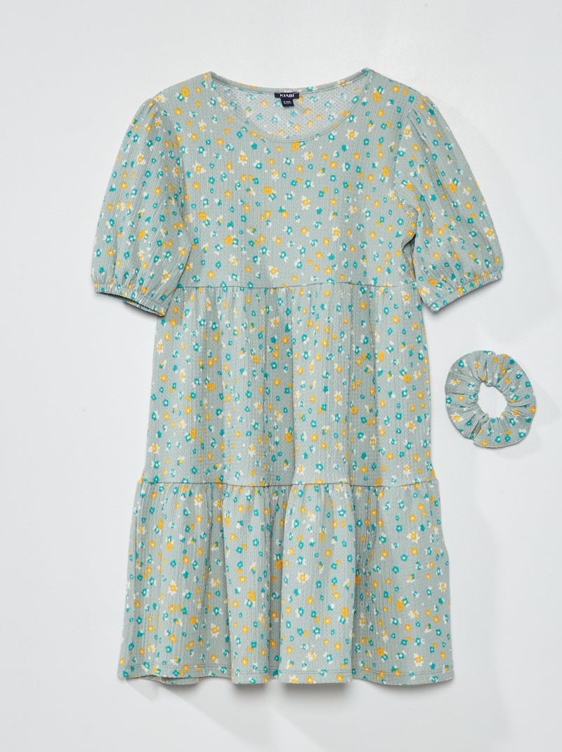 Robe à étages en maille gaufrée Bleu - Kiabi