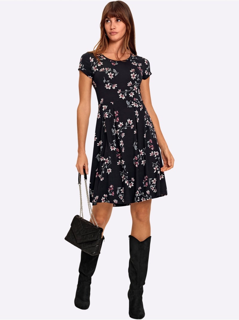 Robe à Fleurs Avec Viscose (ecovero) - Taille Standard - Witt Noir Blanc - Kiabi
