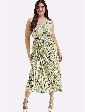 Robe à Fleurs Col V Devant Et Au Dos - Taille Standard - Sheego