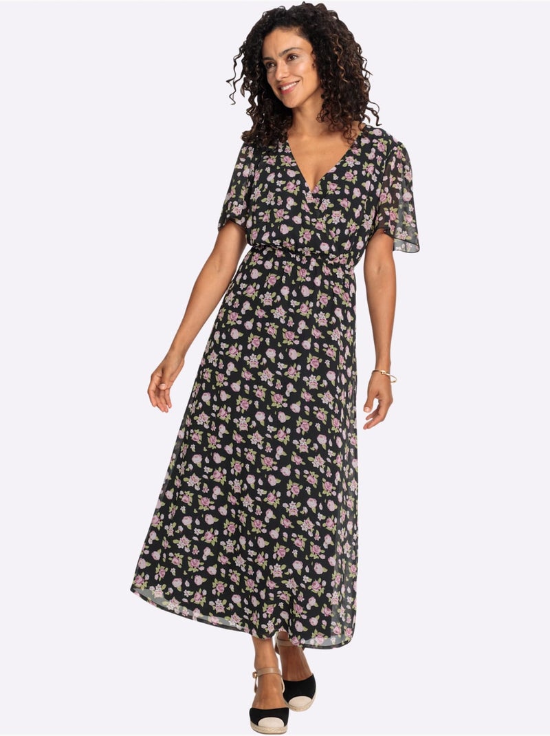 Robe à Fleurs Coupe Affinante - Taille Courte - Witt Noir Blanc - Kiabi