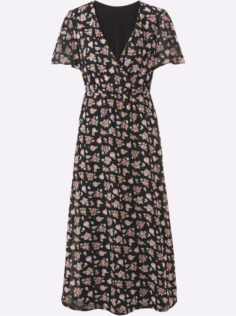 Robe à Fleurs Coupe Affinante - Taille Standard - Witt Noir Blanc - Kiabi
