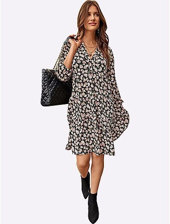 Robe à Fleurs Coupe En A Affinante - Taille Courte - Witt