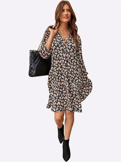 Robe à Fleurs Coupe En A Affinante - Taille Courte - Witt - Kiabi