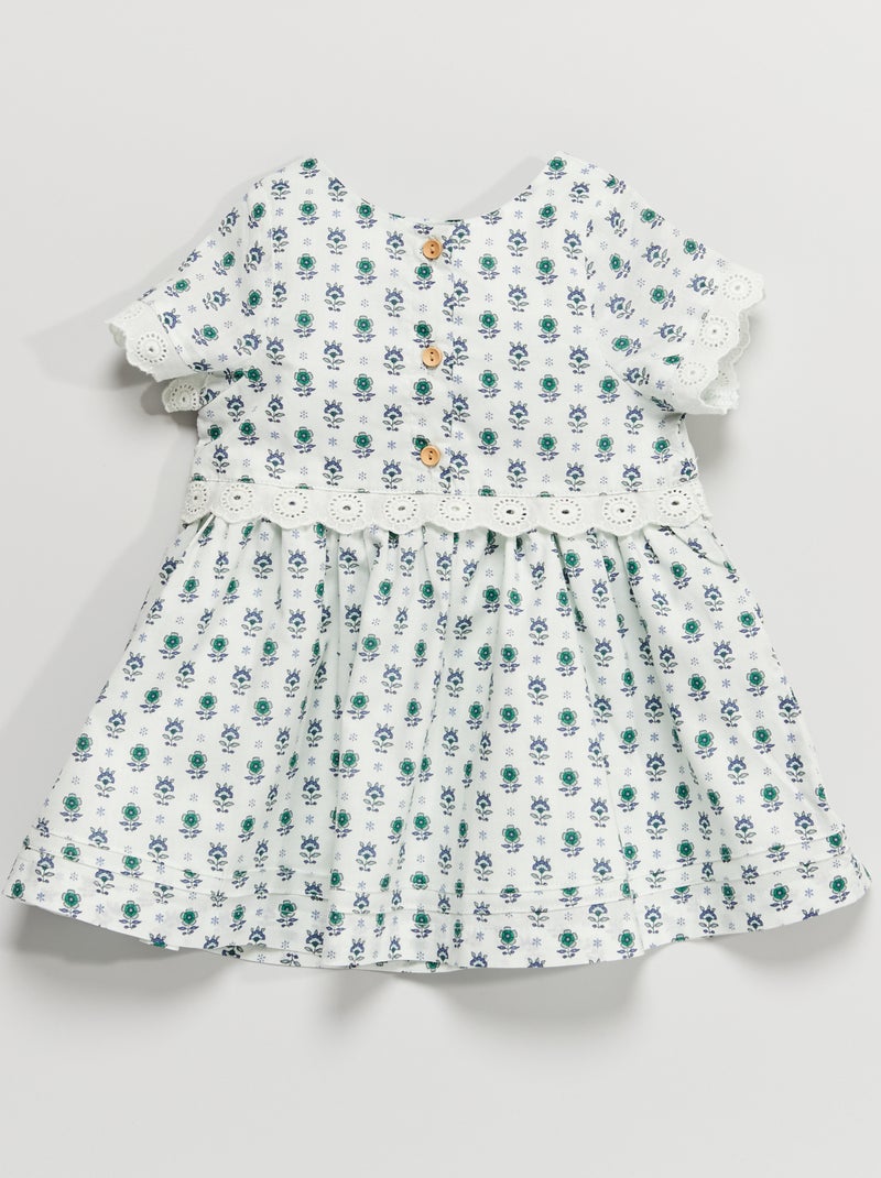 Robe à fleurs détails brodés Bleu - Kiabi