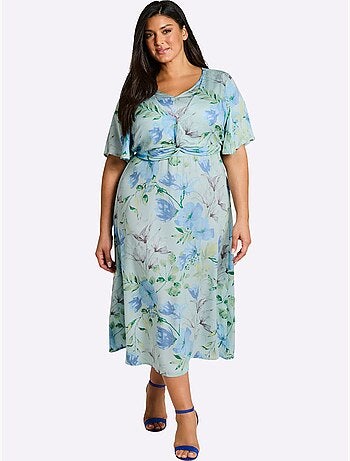 Robe à Fleurs Fronces à La Taille, Effet Noué - Taille Standard - Sheego