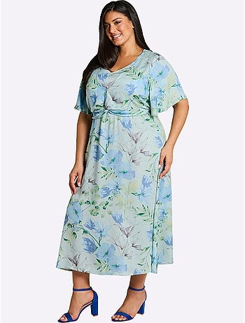 Robe à Fleurs Fronces à La Taille, Effet Noué - Taille Standard - Sheego