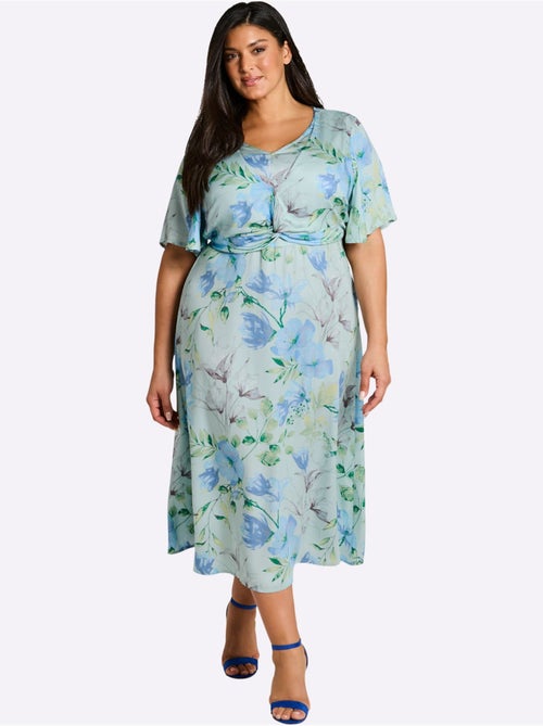 Robe à Fleurs Fronces à La Taille, Effet Noué - Taille Standard - Sheego - Kiabi Robe à Fleurs Fronces à La Taille, Effet Noué - Taille Standard - Sheego - Kiabi