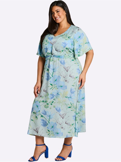 Robe à Fleurs Fronces à La Taille, Effet Noué - Taille Standard - Sheego - Kiabi Robe à Fleurs Fronces à La Taille, Effet Noué - Taille Standard - Sheego - Kiabi