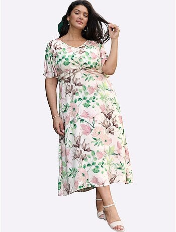 Robe à Fleurs Fronces à La Taille, Effet Noué - Taille Standard - Sheego