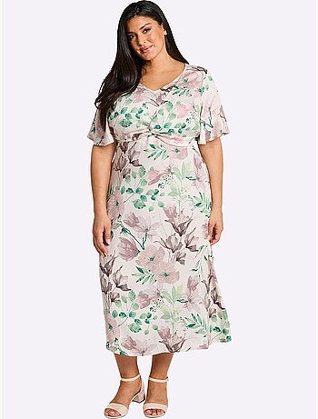 Robe à Fleurs Fronces à La Taille, Effet Noué - Taille Standard - Sheego