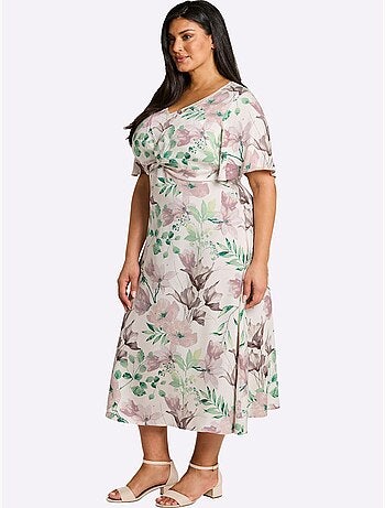 Robe à Fleurs Fronces à La Taille, Effet Noué - Taille Standard - Sheego