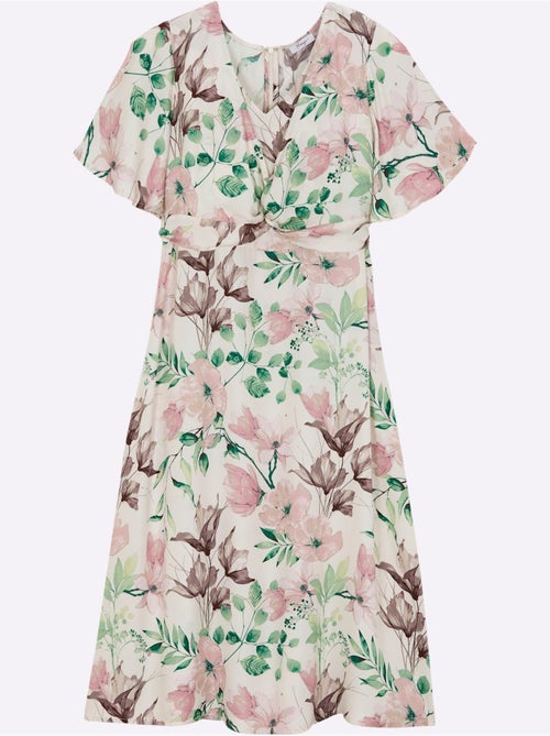 Robe à Fleurs Fronces à La Taille, Effet Noué - Taille Standard - Sheego - Kiabi Robe à Fleurs Fronces à La Taille, Effet Noué - Taille Standard - Sheego - Kiabi