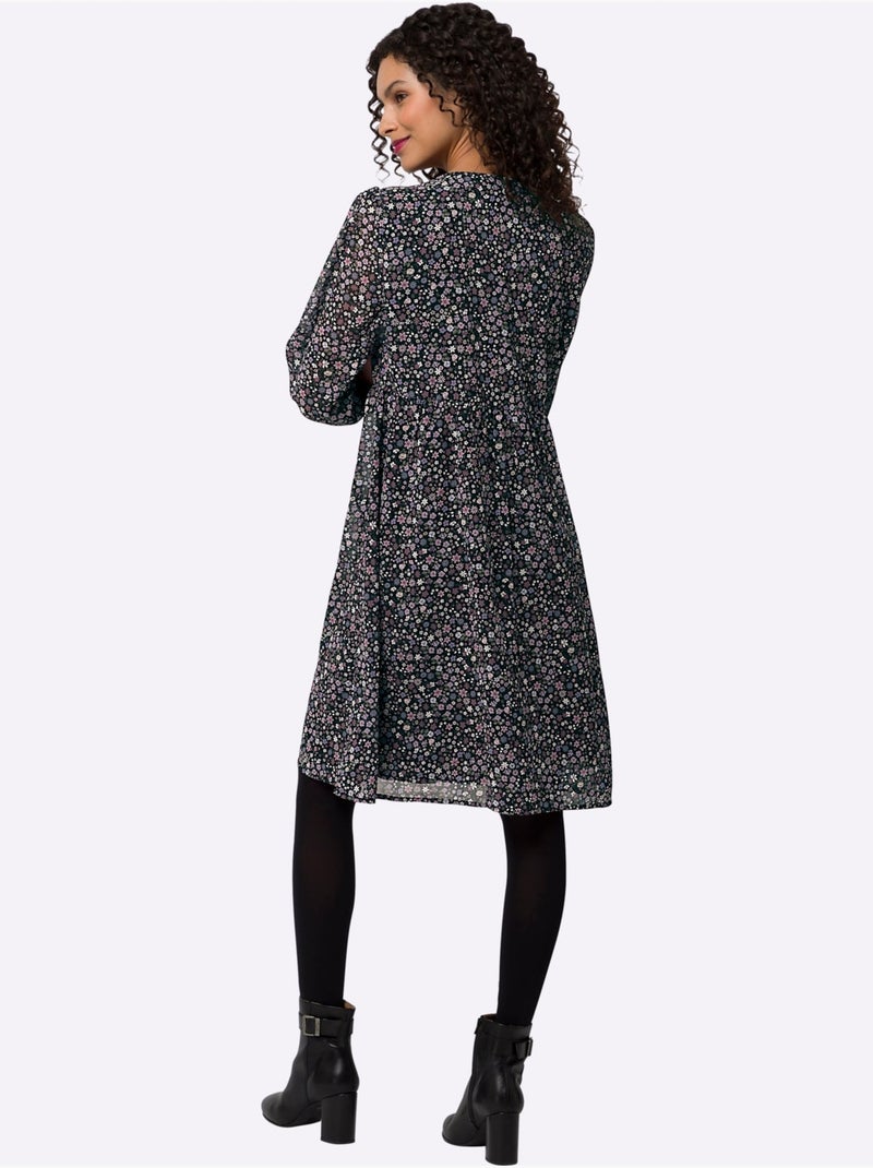 Robe à Fleurs Qualité Tissée - Taille Standard - Helline Noir Violet - Kiabi
