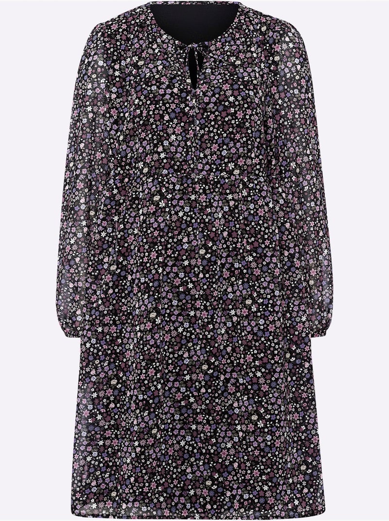 Robe à Fleurs Qualité Tissée - Taille Standard - Helline Noir Violet - Kiabi