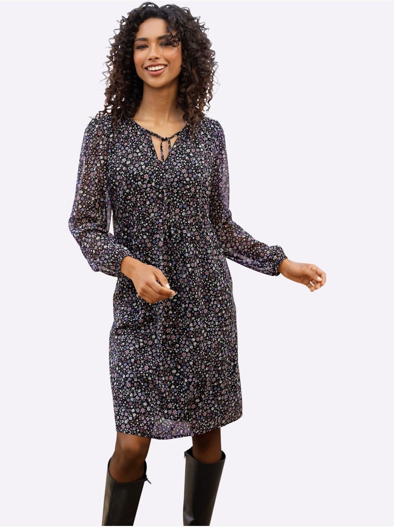 Robe à Fleurs Qualité Tissée - Taille Standard - Helline Noir Violet - Kiabi