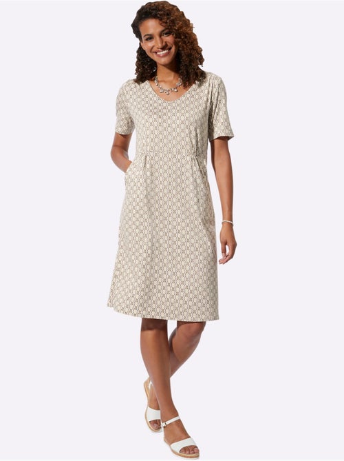 Robe à imprimé géométrique en jersey avec poches et manches courtes - Taille standard - Witt - Kiabi Robe à imprimé géométrique en jersey avec poches et manches courtes - Taille standard - Witt - Kiabi
