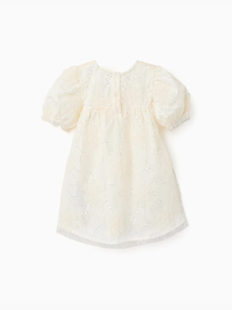 Robe à manches ballon et fleurs 3D Blanc - Kiabi