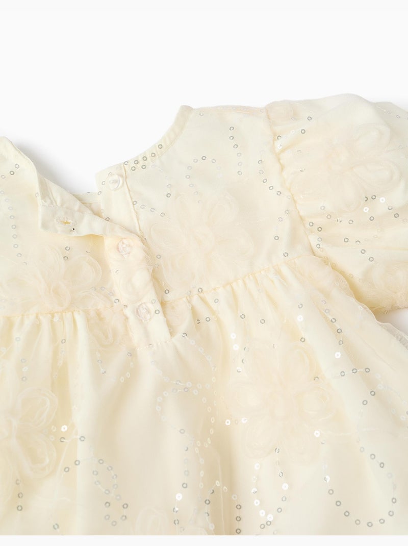 Robe à manches ballon et fleurs 3D Blanc - Kiabi