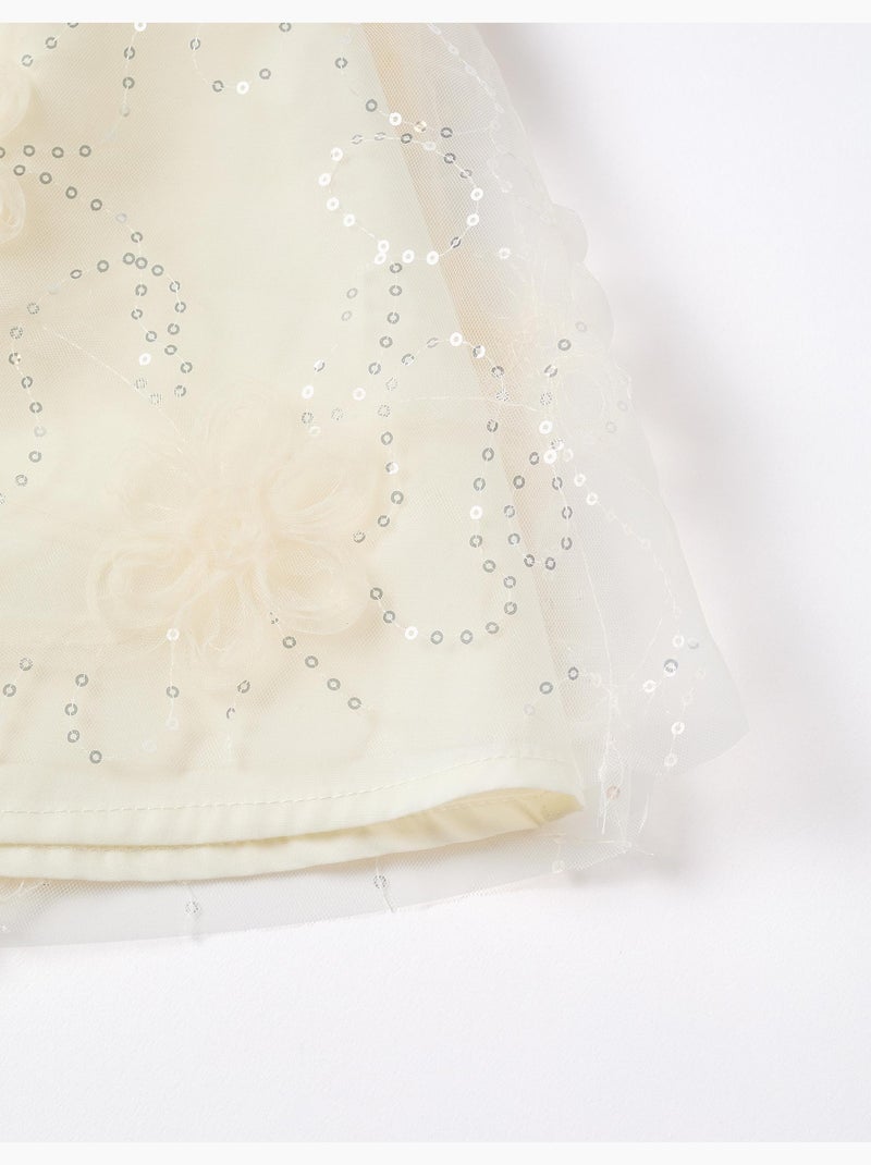 Robe à manches ballon et fleurs 3D Blanc - Kiabi